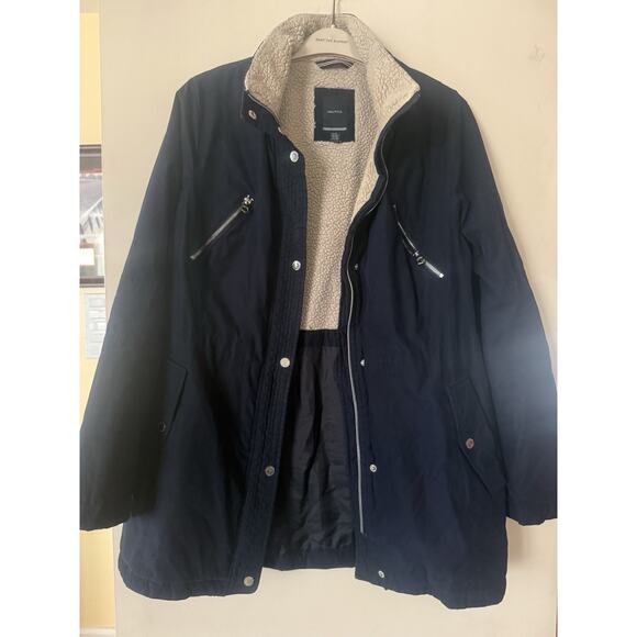 Nautica Jackets & Blazers - Nautica Microfiber Zip Parka Anorak Jacket with Fleece Trim X Large Navy Unisex